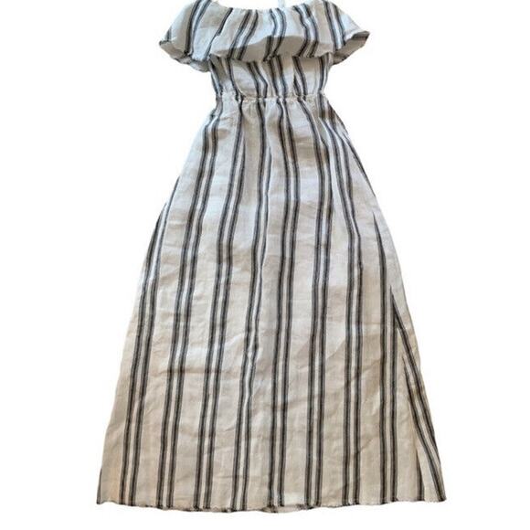 Reformation Linen Midi Length A line Dress Sz sm Stripes Back Tie Strapless - Picture 6 of 10